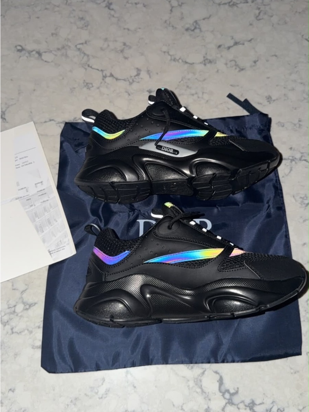 Dior Black Sneakers with Iridescent Rainbow Accents